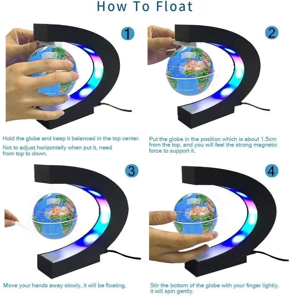 Floating Globe LED Lights C Shape Magnetic Levitation Floating Globe World Map