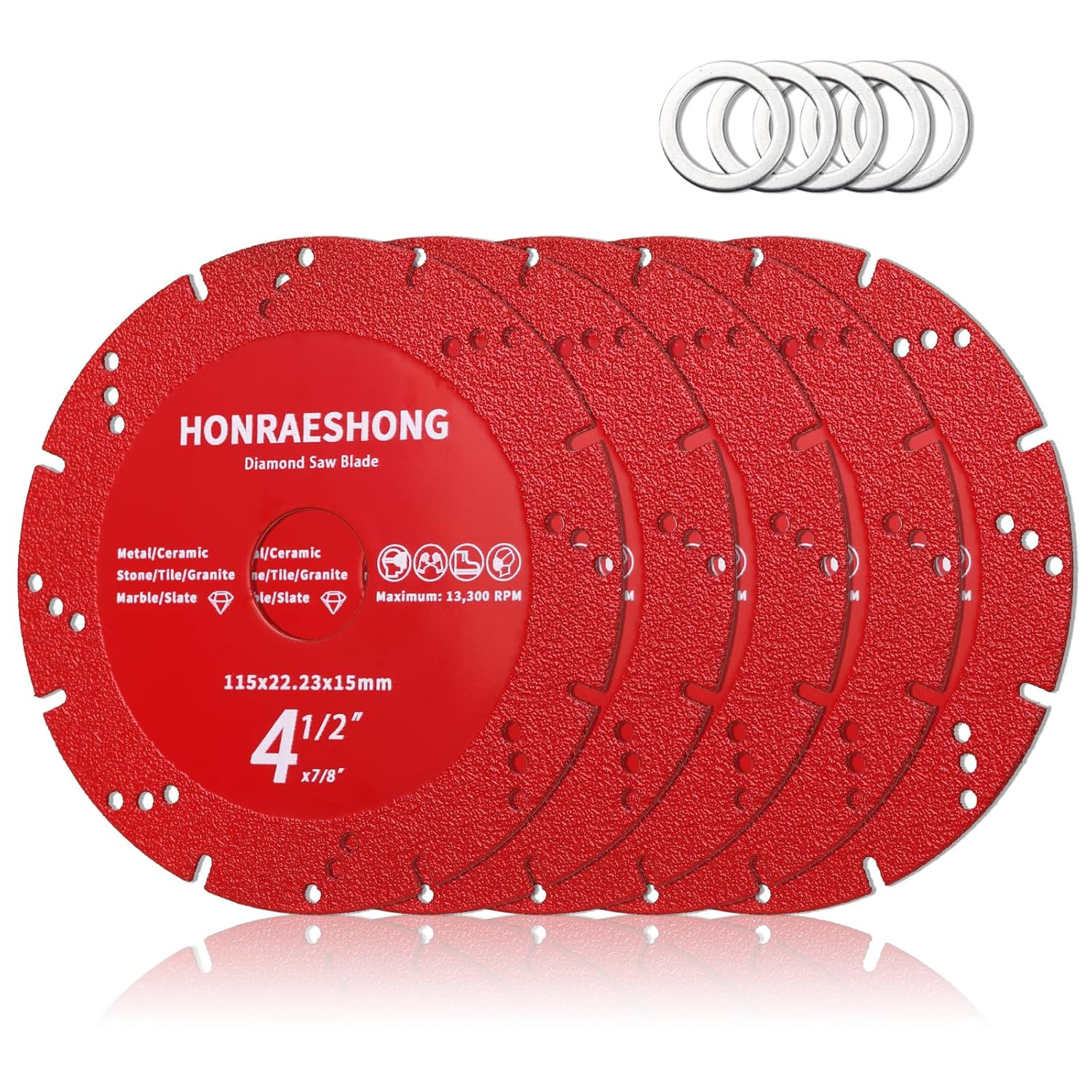 5PCS 4-1/2" Diamond Blades, Diamond Multi-Purpose Saw Blades, Angle Grinder Cutt