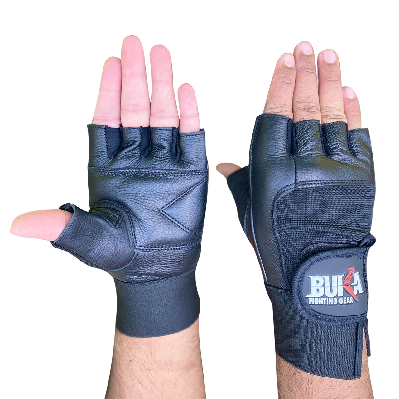BUKA ™WEIGHT LIFTING GYM GLOVES BODY BUILDING WORKOUT COWHIDE LEATHER NEW Black