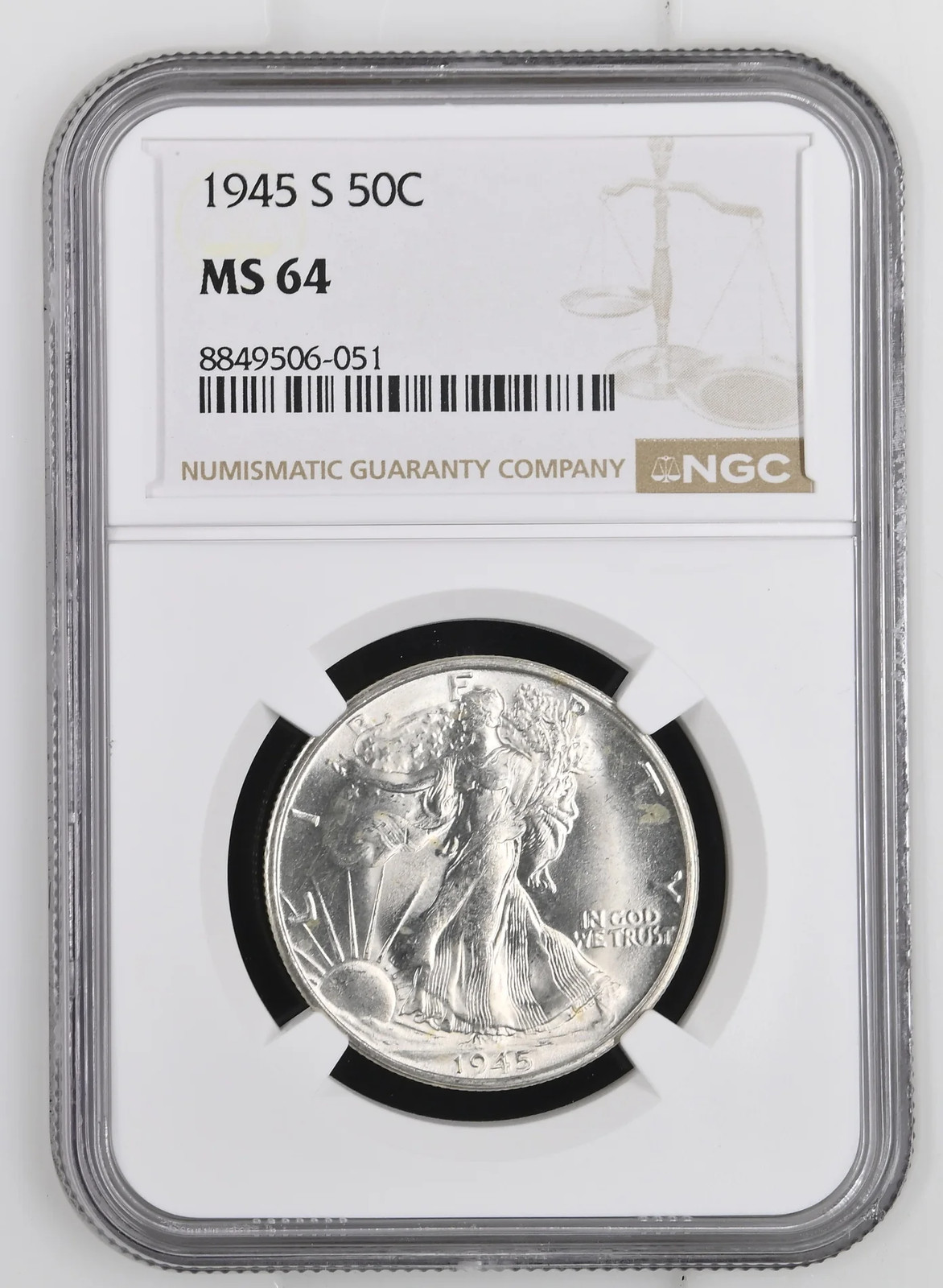 1945 S Walking Liberty Half Dollar NGC MS-64