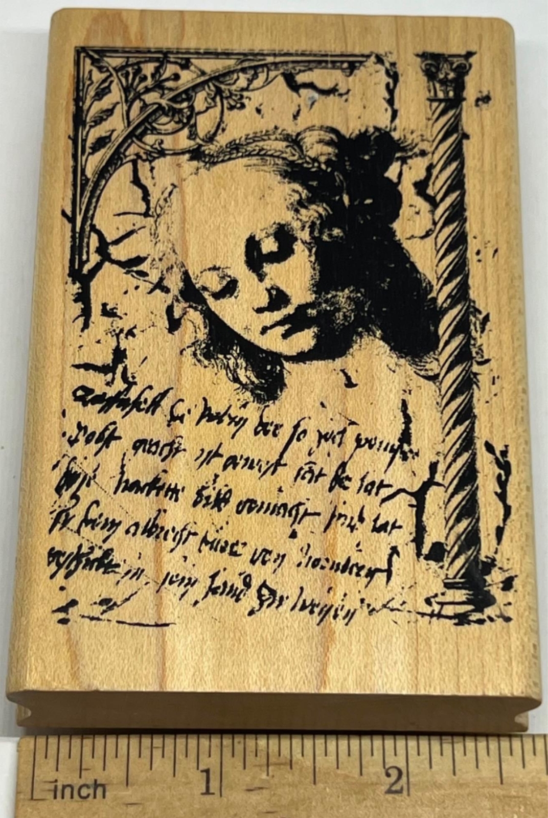 Inkadinkado Illuminata Rubber Stamp 90705X Woman Pillar Script COLLAGE ALTERED