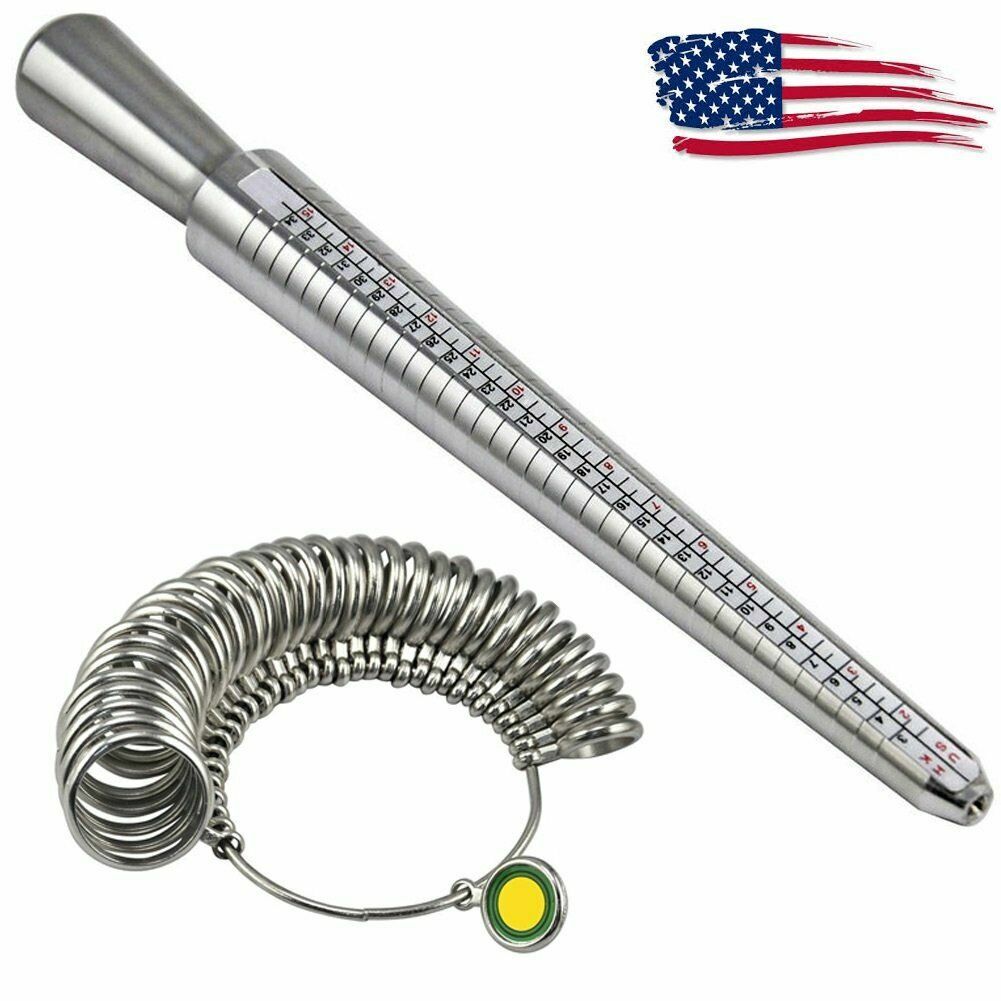 US Ship Metal Ring Sizer Guage Mandrel Finger Sizing Measure Stick Standard Tool