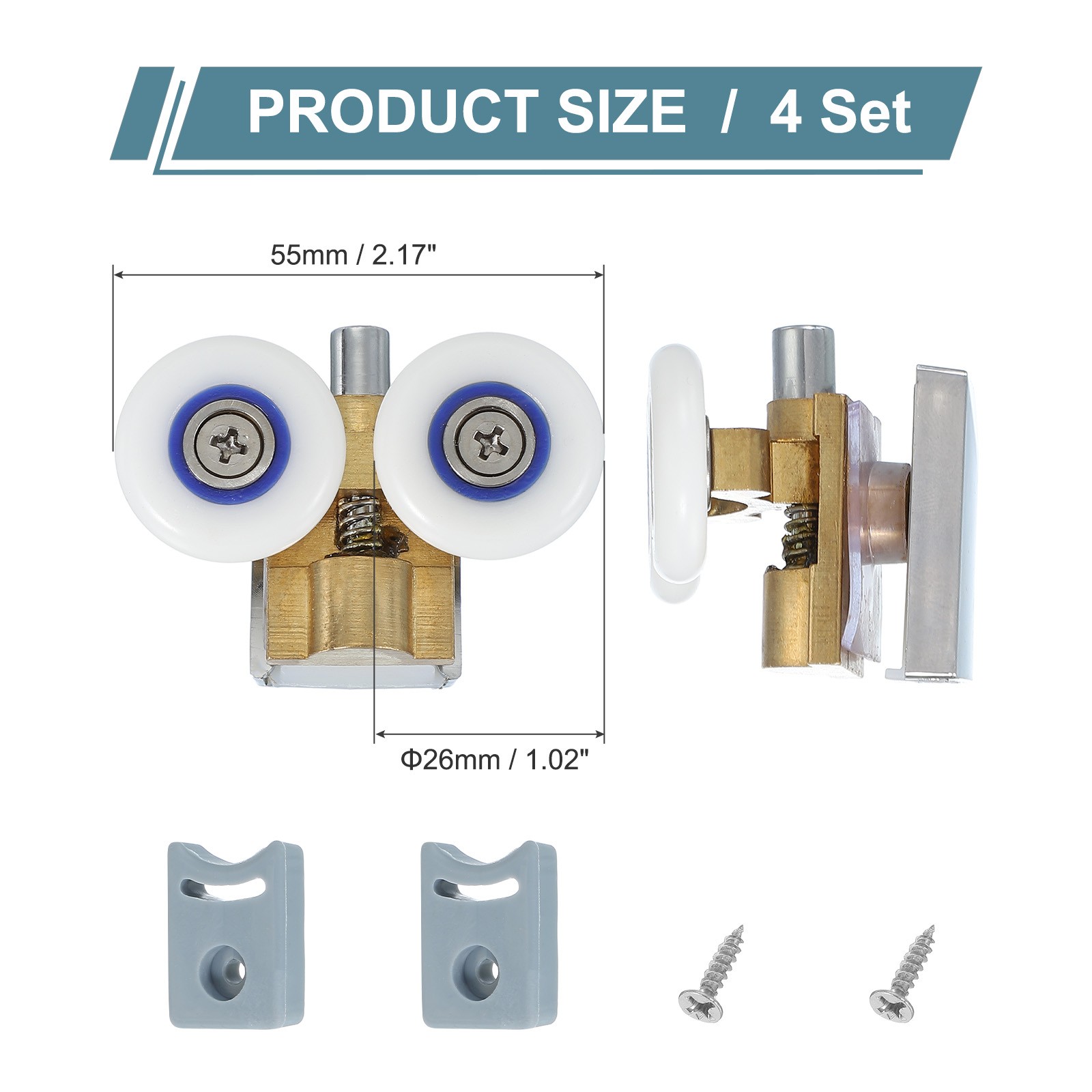 4 Pcs 26mm Double Shower Door Rollers Copper Bottom Wheels Copper Tone