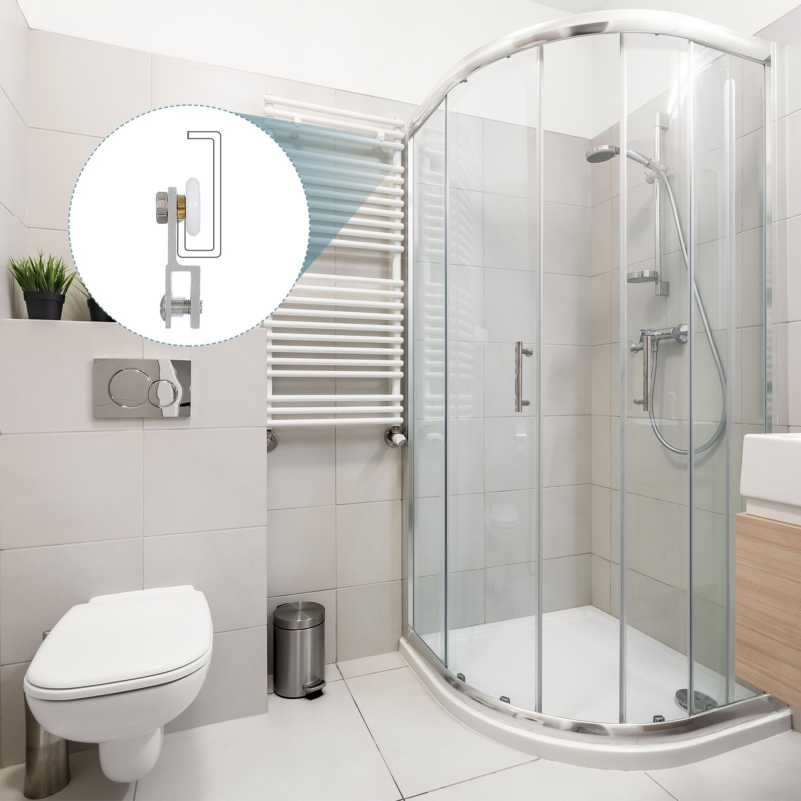 8Pcs 26mm Diameter Frameless Sliding Shower Door Roller Replacement Silver