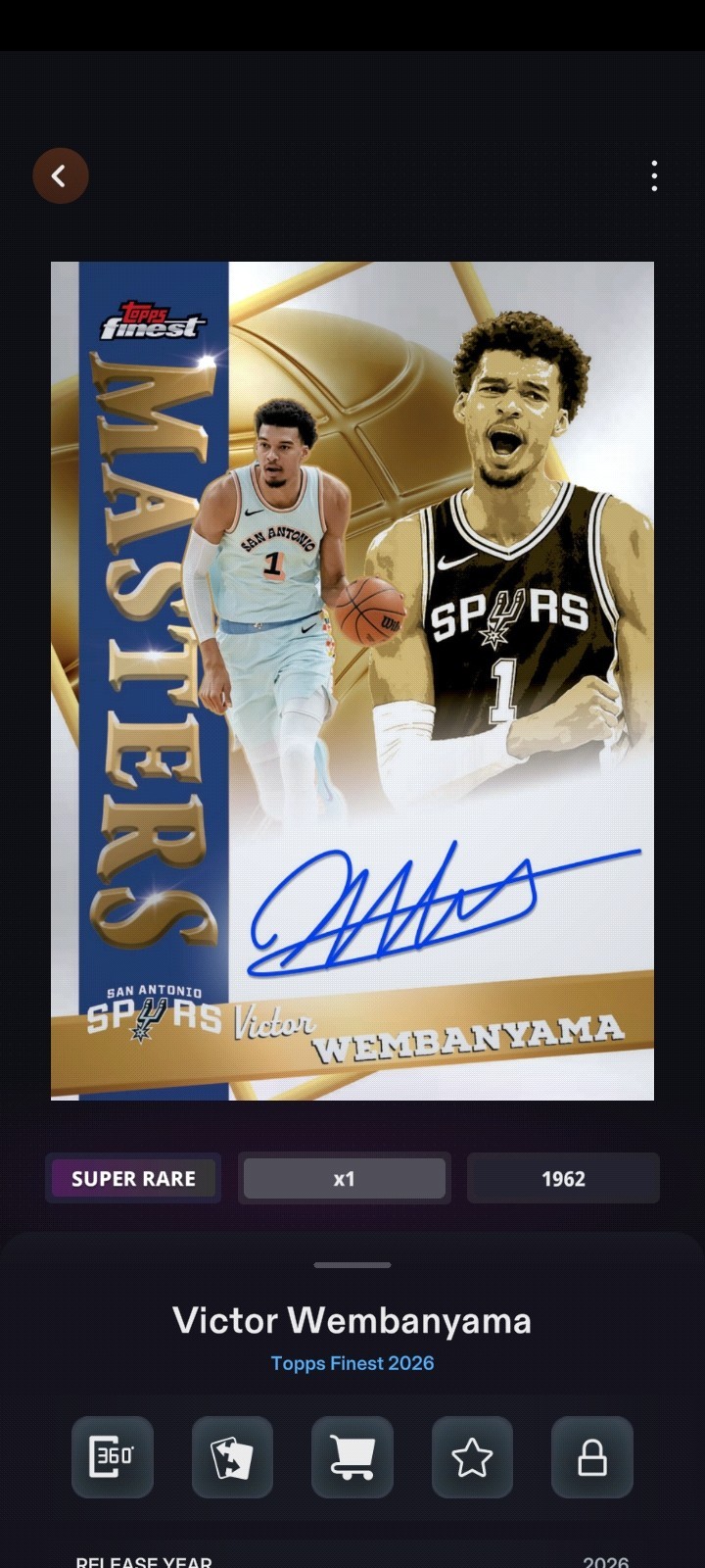 Topps Finest 2026 Masters Super Rare Crypto-Collectible Victor Wembanyama #1962
