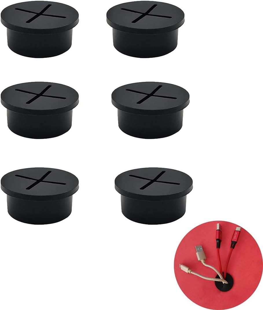 6 Durable Silicone Cable Grommets - 1-Inch for Effortless Desktop Organization