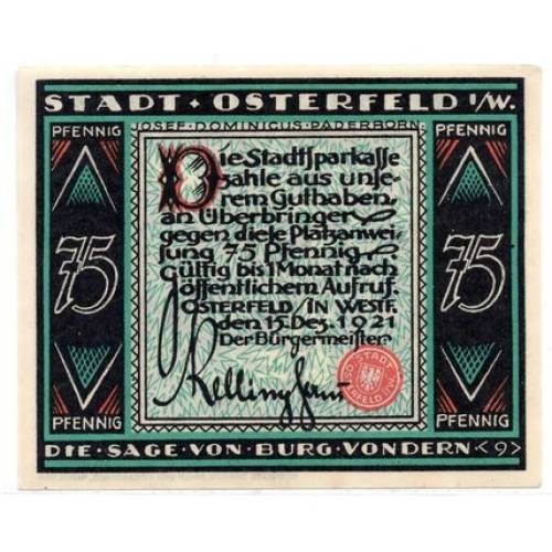 1921 Germany Osterfeld Notgeld 75 Pfennig Note (1232)