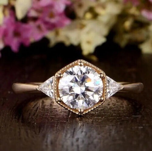 2.90 Ct Round Shape White Diamond Lab-Created Wedding Ring 14K Yellow Gold FN