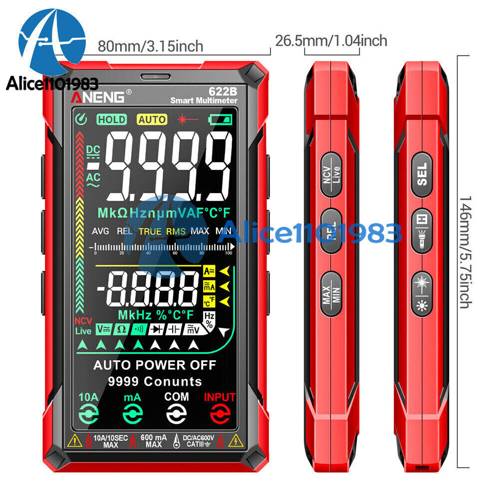 ANENG 622B Digital Smart Multimeter Auto Range DC/AC Meter infrared Laser Lamp