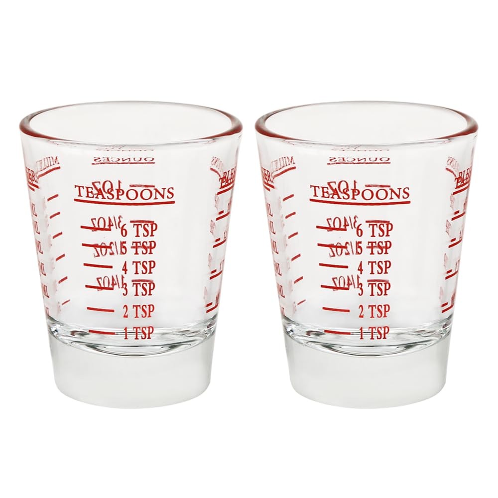 Set of 2 Red Shot Glasses - Heavy Glass, Perfect for Measuring Espresso, Wine, a