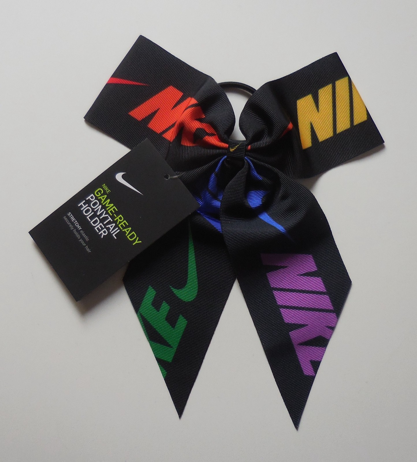Nike Game Ready Ponytail Holder Bow Large Adult Unisex Black/Pimento