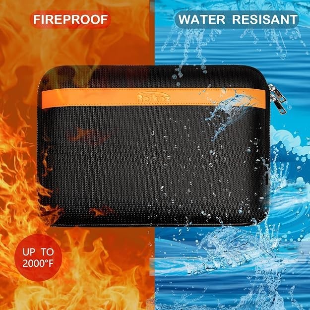 Reikoz Fireproof Water Resistant Important Document Zipper Bag 13.98" x 9.84"
