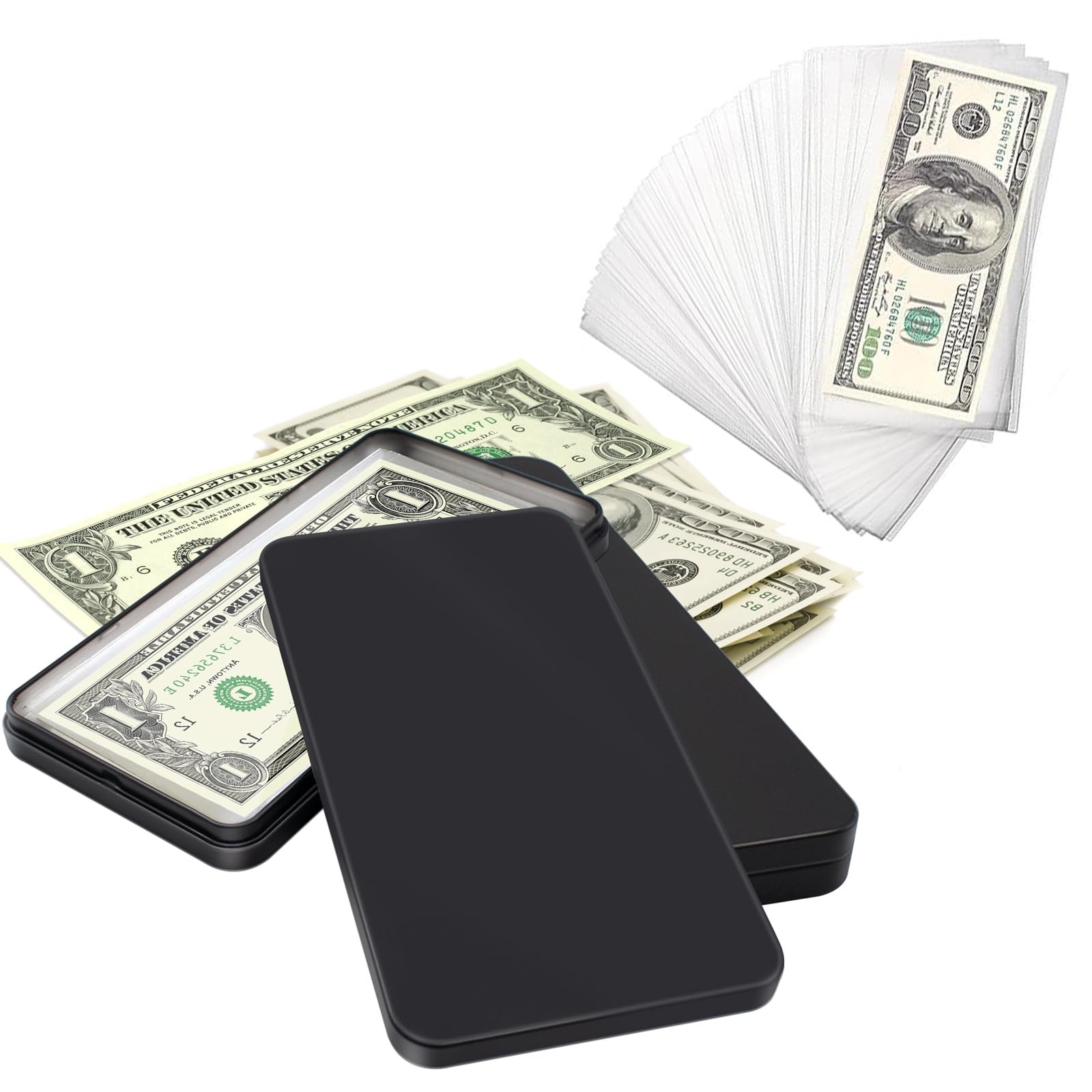 2 PCS Metal Cash Box with 100 Clear Paper 6.7 x 3.54 x 0.6 inches, Black