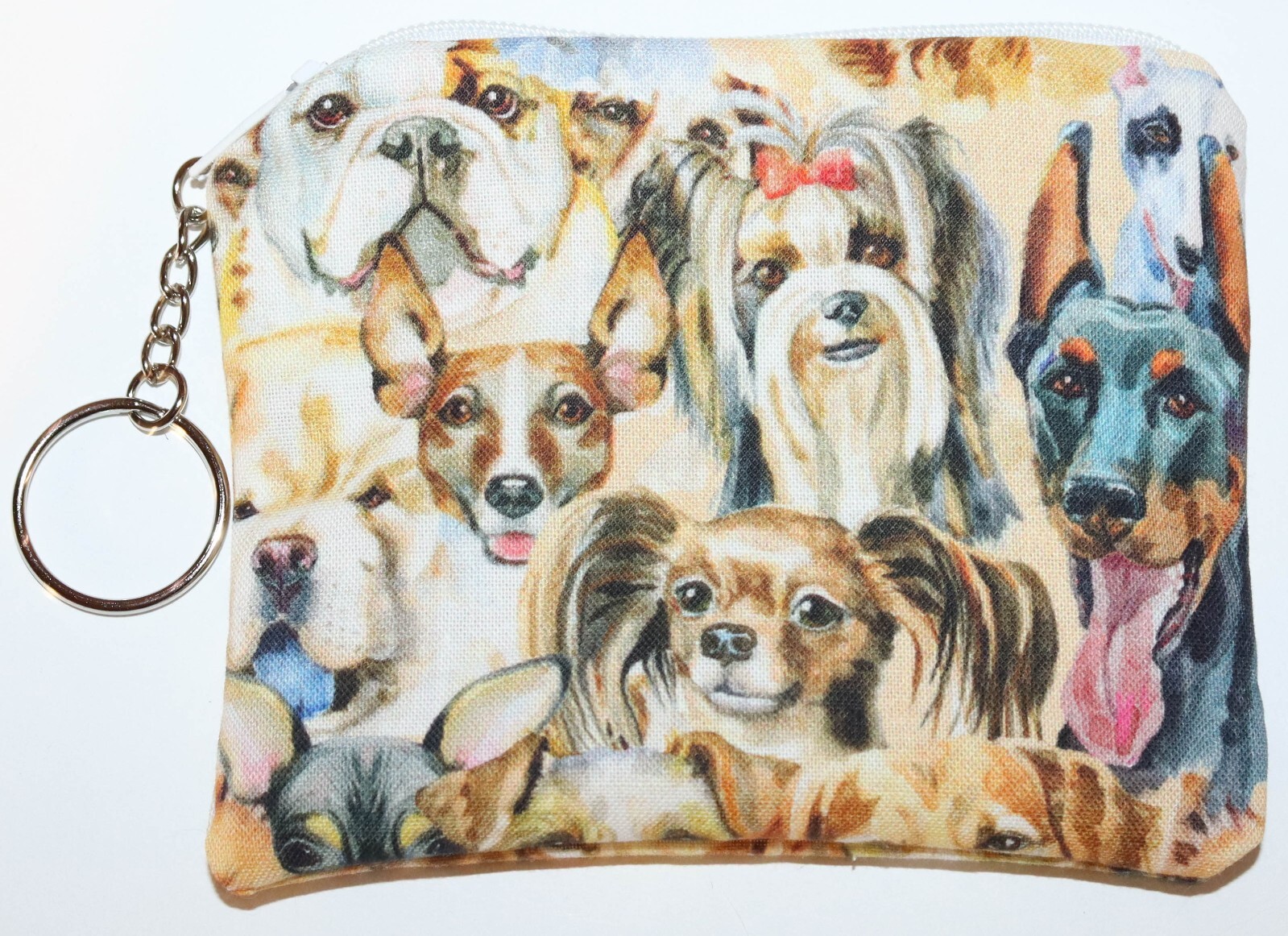 Handmade Small Zipper Coin Purse Pouch Bag with Key Ring Dogs