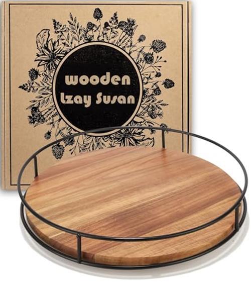 12" Acacia Wood Lazy Susan Turntable, Tomoaza Kitchen  Assorted Colors , Sizes
