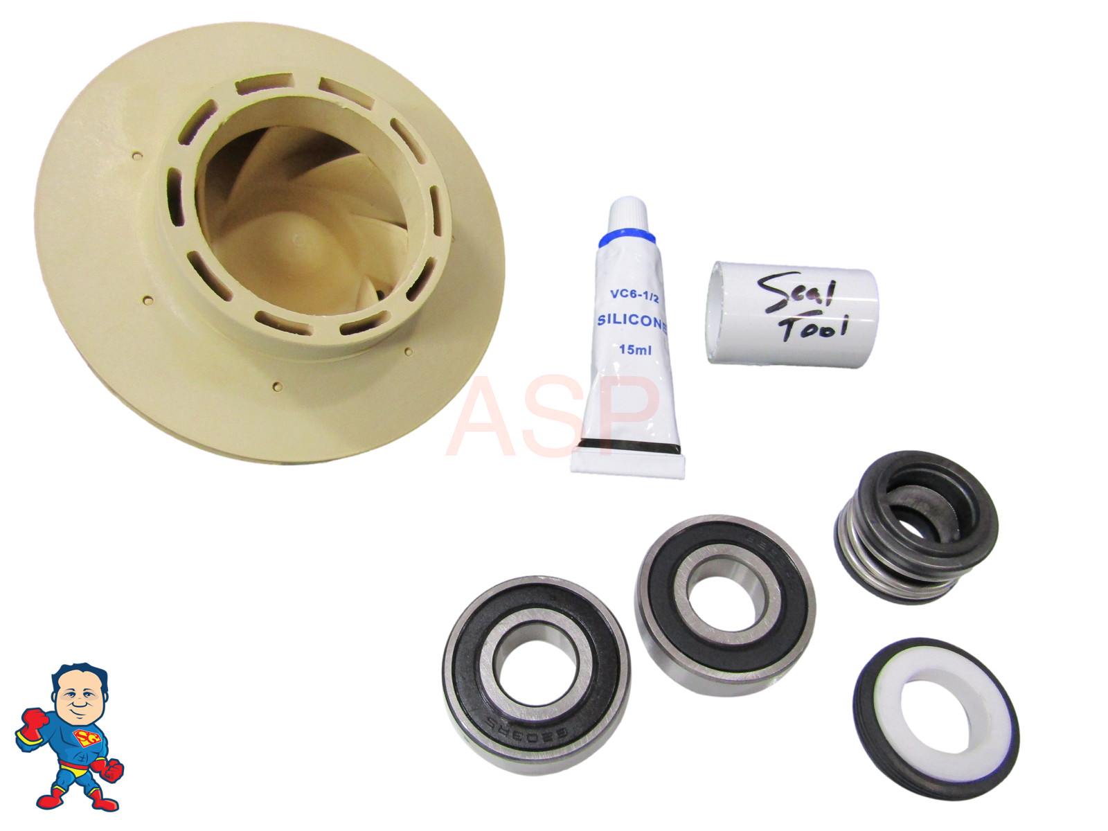 Spa PUMP 2.5HP IMPELLER, (2) Bearing & SEAL KIT 2009+ JACUZZI® PREMIUM SUNDANCE