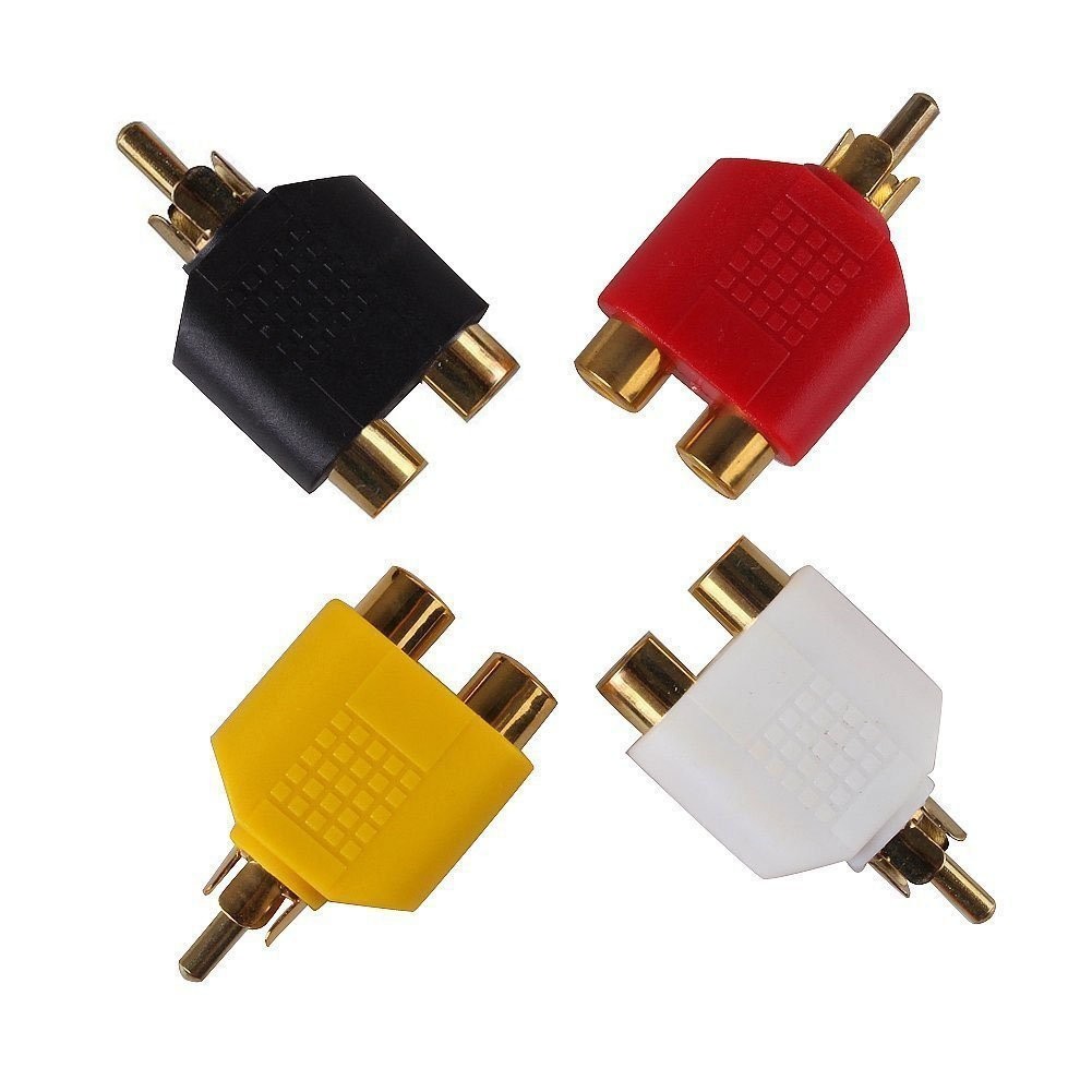 yueton 4pcs RCA Y Splitter Adapter 2 Female to 1 Male for Audio Video Av Gold