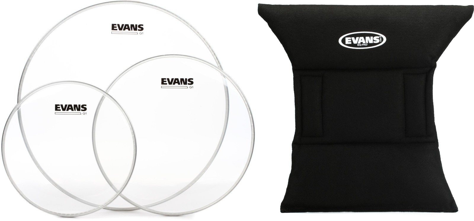 Evans G1 Clear 3-piece Tom Pack - 10/12/16 inch + Evans EQPAD Value Bundle
