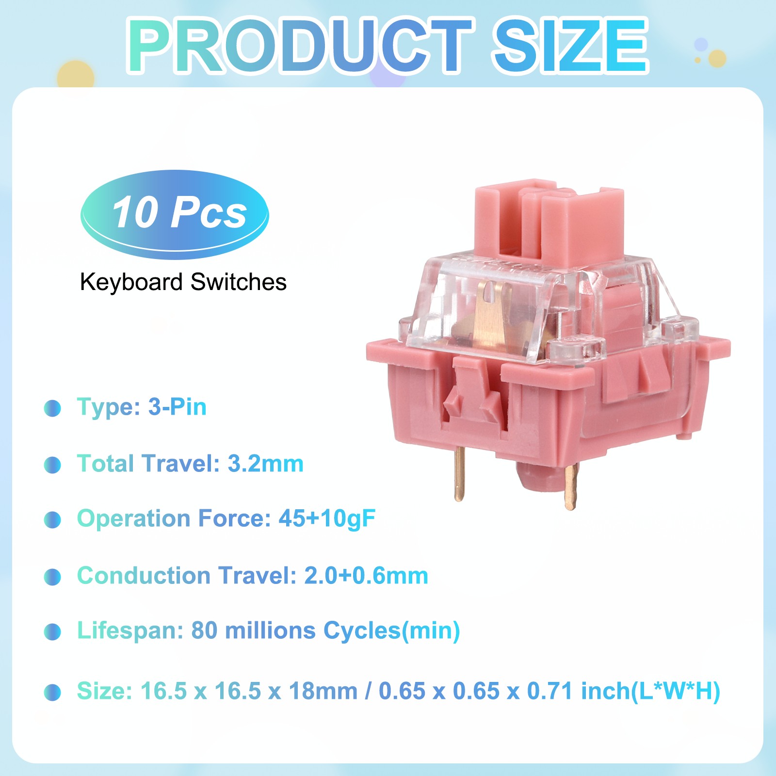 10pcs Pink Keyboard Switch 3-Pin 45gf Linear Keyboard Switch Replacement