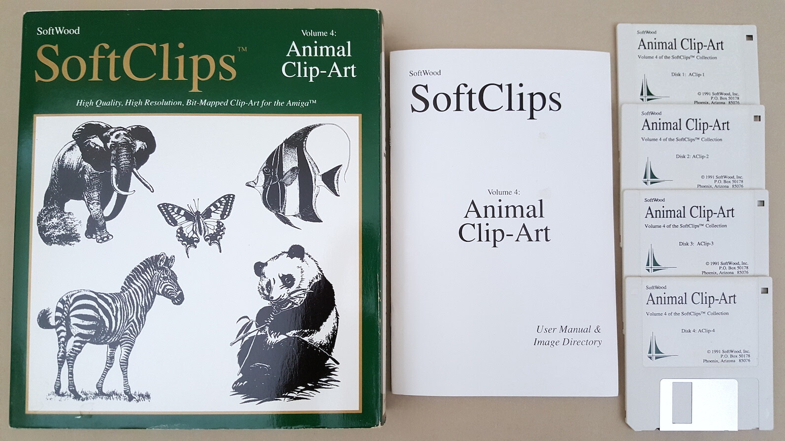 SoftClips Volume 4 Animal Clip-Art ©1991 SoftWood for Commodore Amiga BOXED!