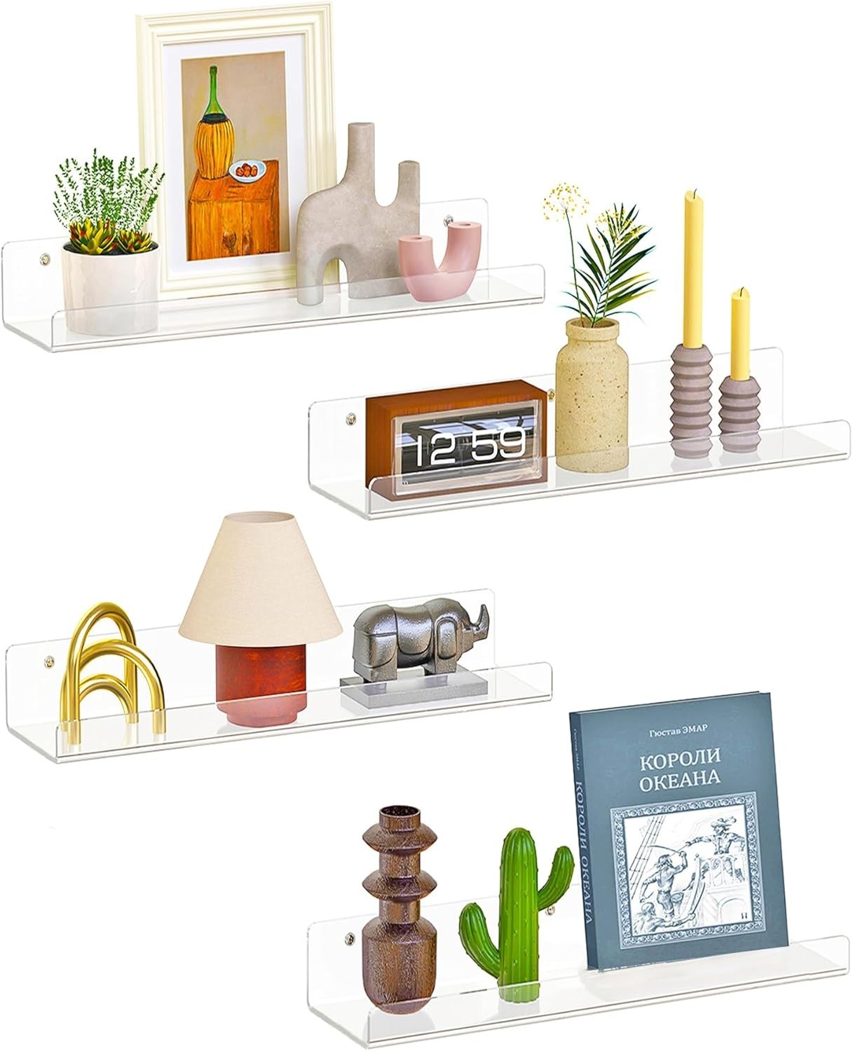2 Pack Floating Shelves Wall 15" Clear Book Shelf Acrylic Floating Wall Shelf