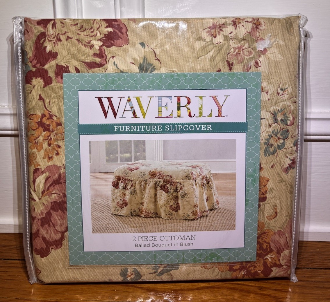 Waverly 2 Piece Ottoman Slipcover Ballad Bouquet in Blush 100% Cotton NEW!
