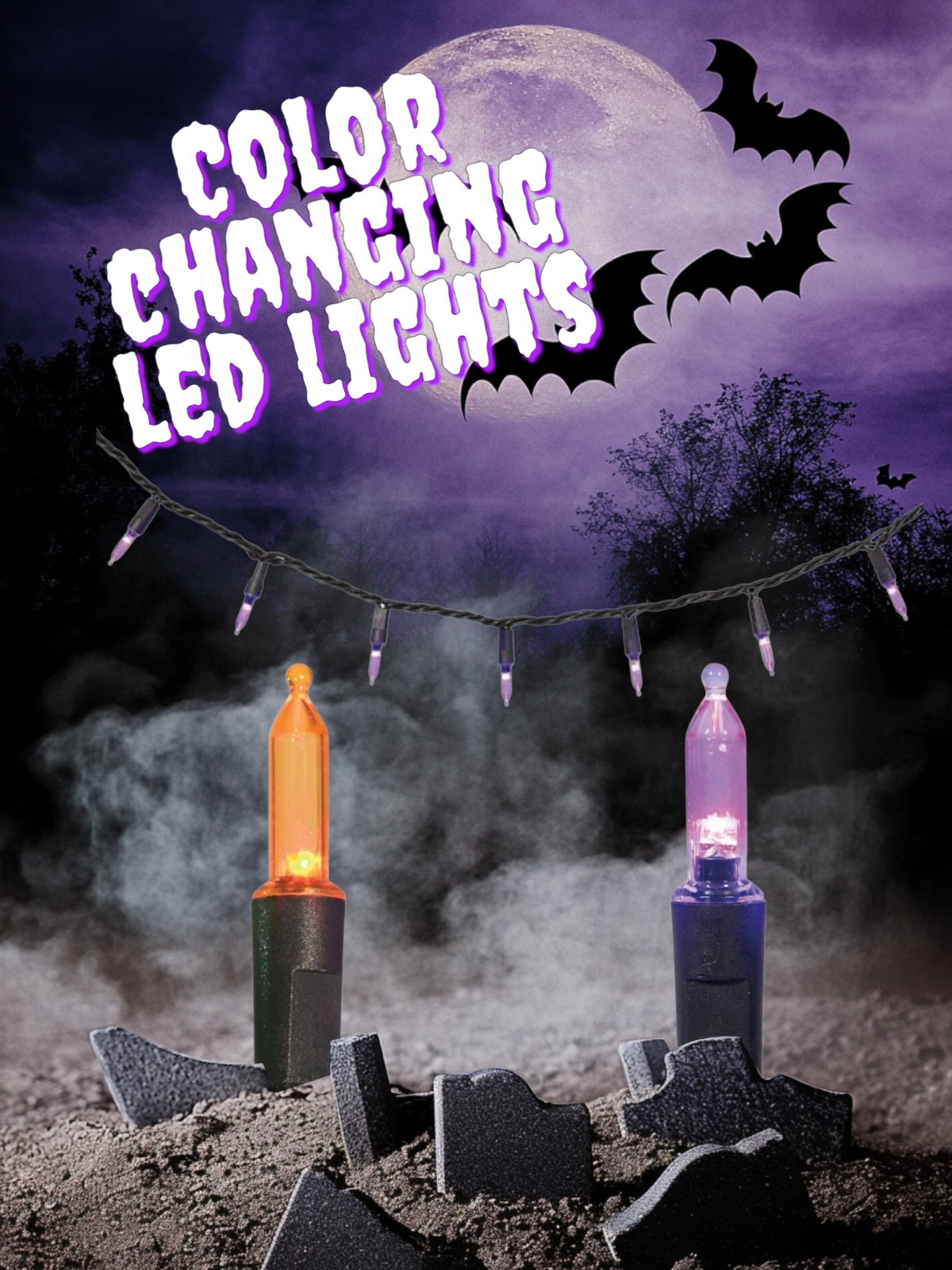 Haunted Living 30' 150 LED Color Changing Purple Orange String Lights 8 Function