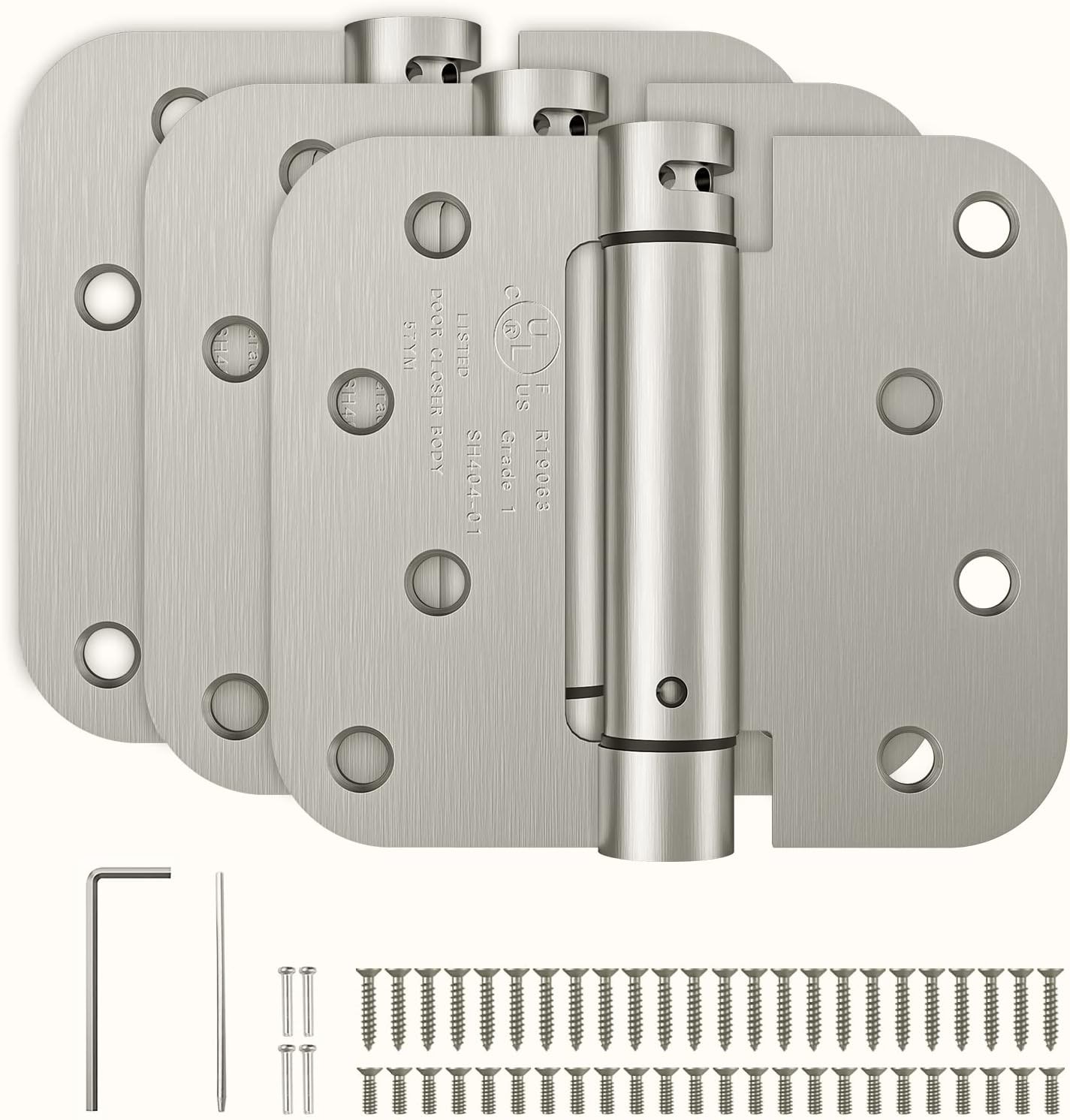 HOSOM 3 Pack 4" Self Closing Spring Door Hinges 5/8" Radius Brushed Nickel