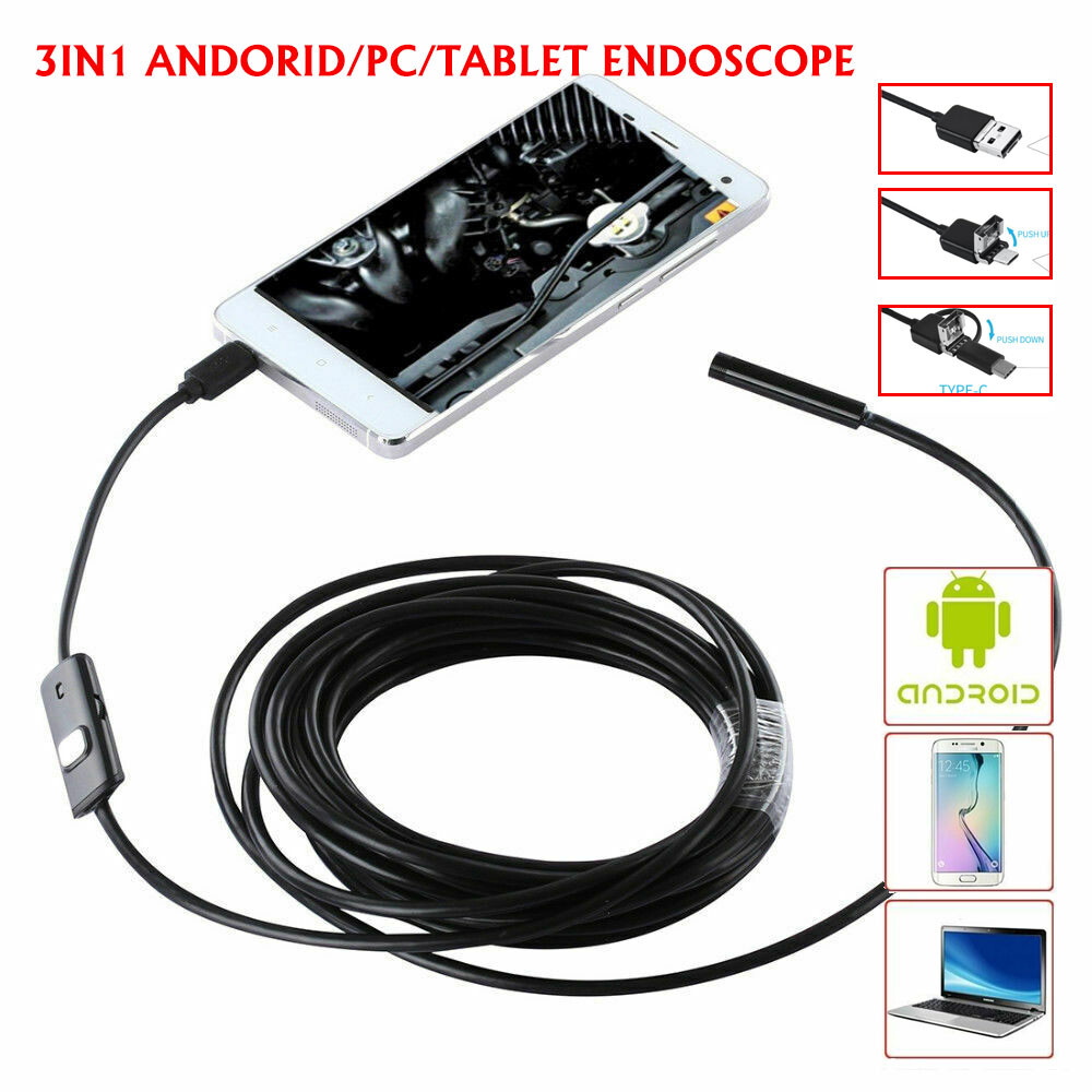 USB Endoscope Borescope 6 LED Waterproof Snake Camera For Mac OS Android Windows