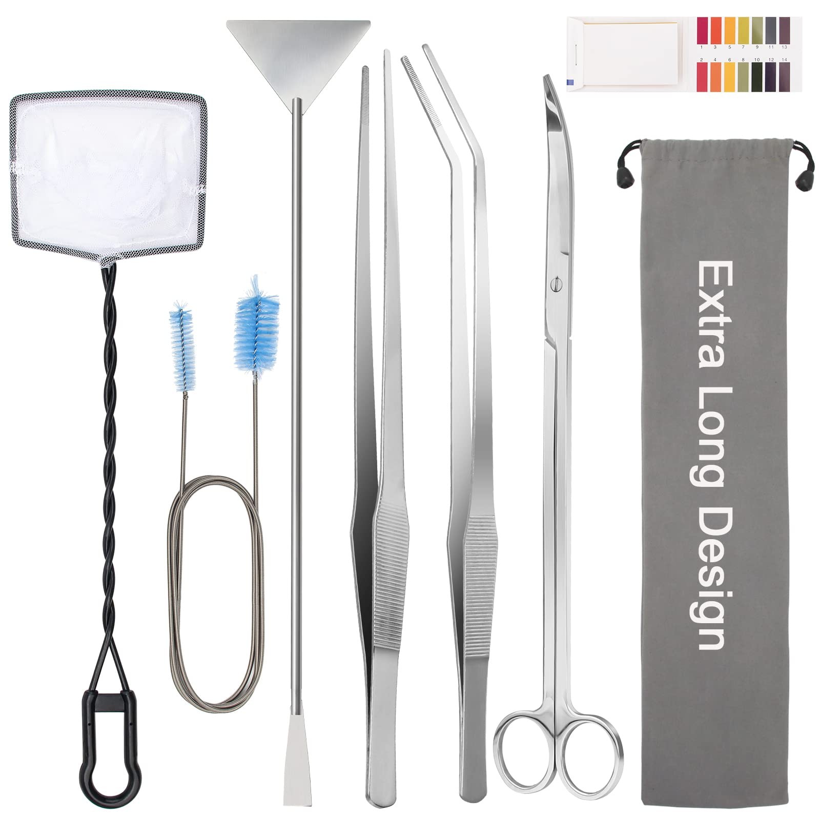 Extra Long Aquarium Aquascaping Tools Kit 8 in 1, Stainless Steel Aquarium Pl...