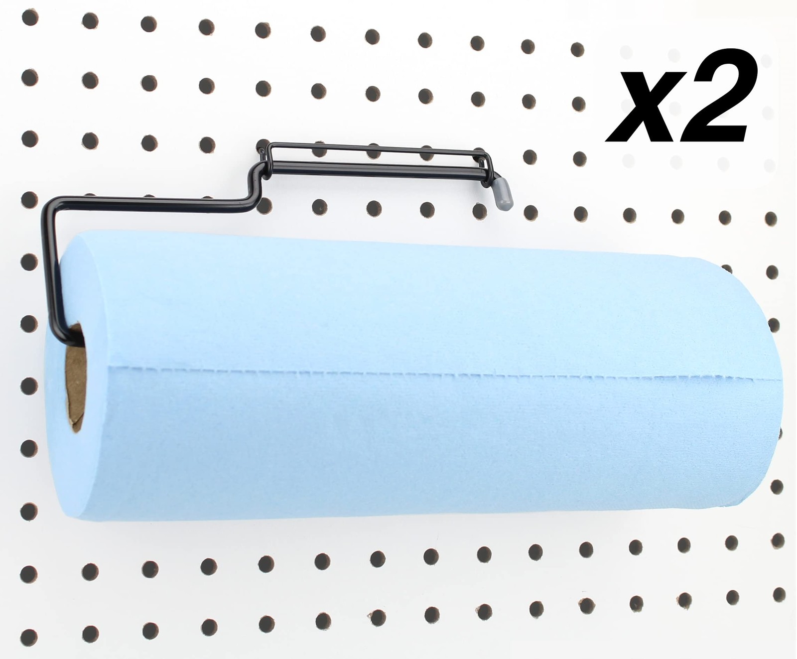 2 PCS Black Steel Pegboard Paper Towel Holder Wall Mount Garage Organizer