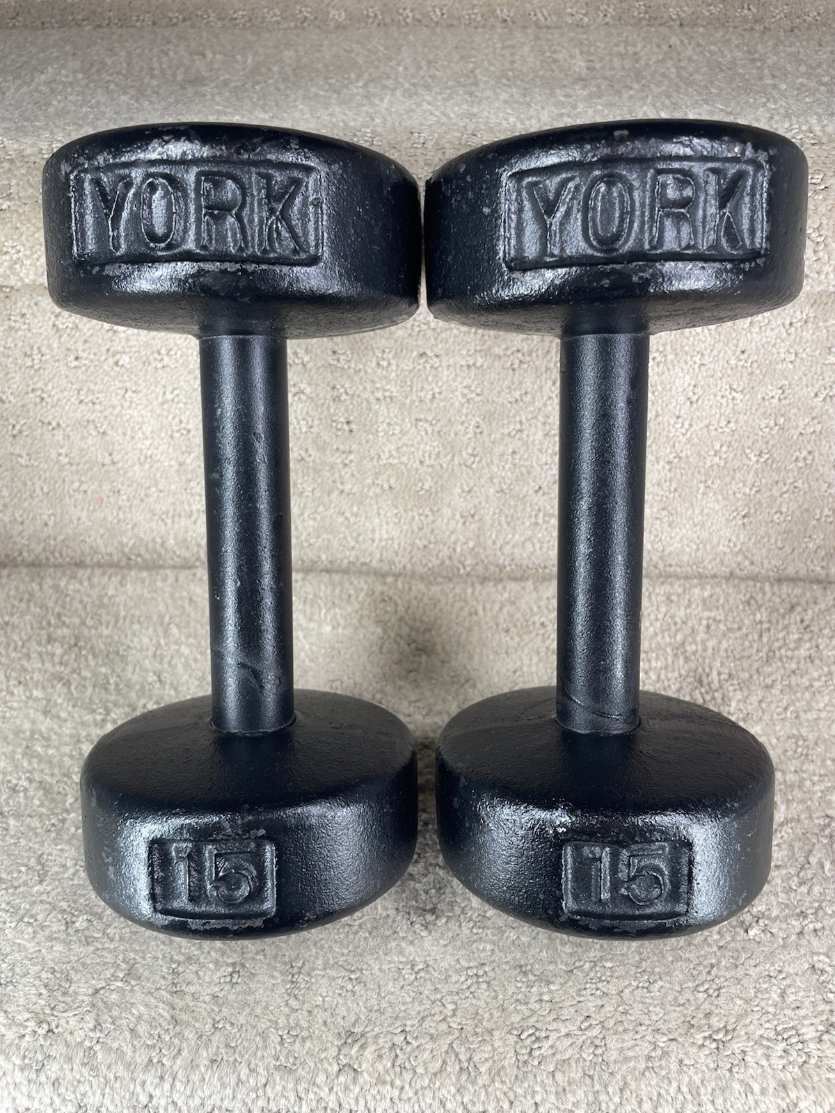 Vintage YORK  Roundhead Dumbbells, Pair 15lb, USA STAMP
