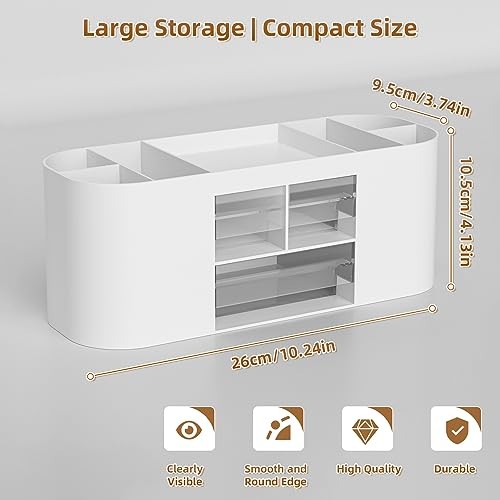 Desk Organizer Pen Holder for Desk with 3 Drawers, Multi-Functional White