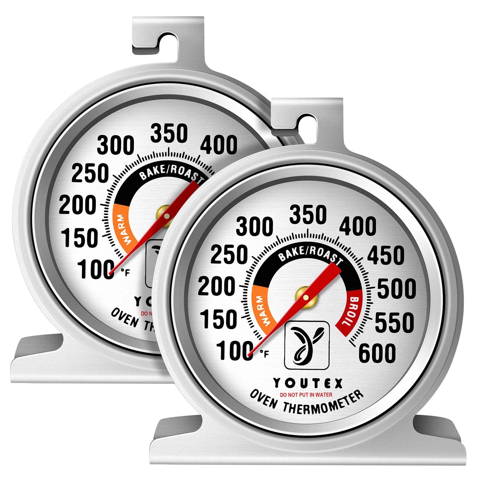 2-Pack Oven Thermometer, Upgraded 100-600°F No-Holes Non-Discoloring Easy-t