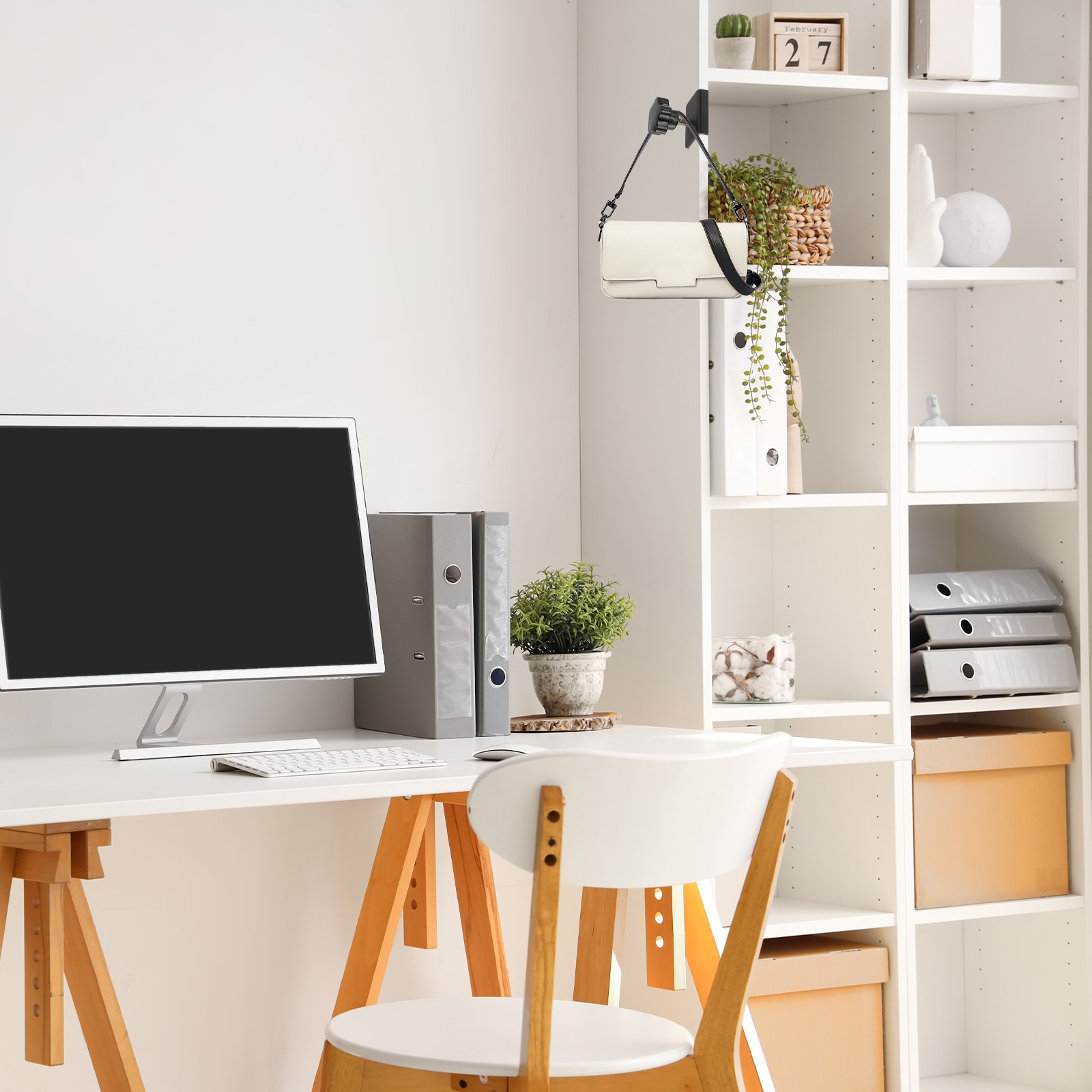 2Pcs Adjustable Desk Divider Partition Clips, Sneeze Guard Support, White