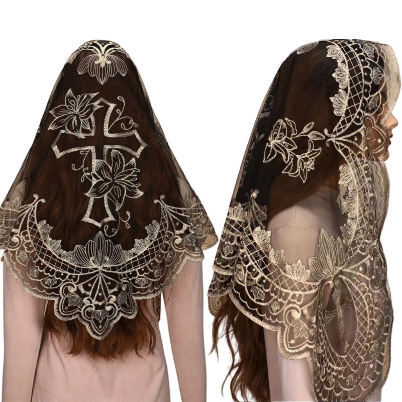 Delicate Lace Mantilla Headscarf Foldable Covering for Travel Casual Use