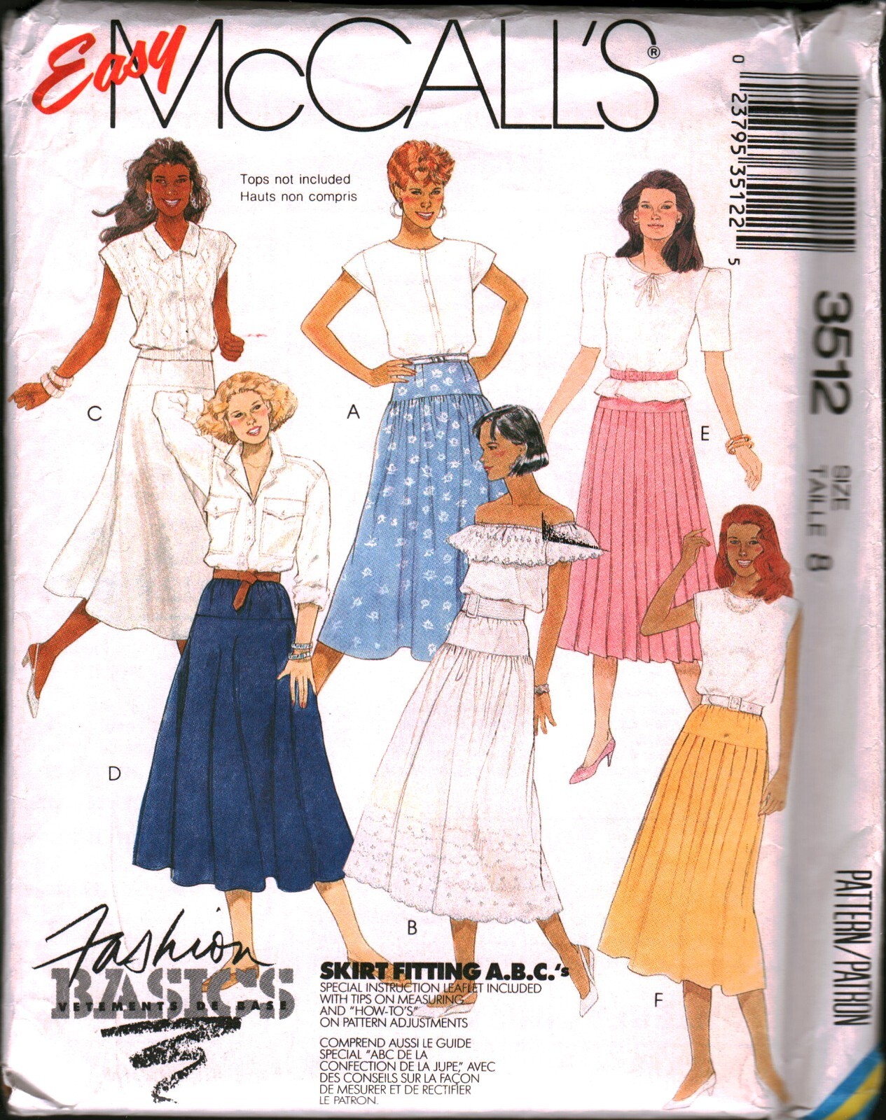 3512 Vintage McCalls SEWING Pattern Misses Gathered Pleated Skirts UNCUT Easy 8