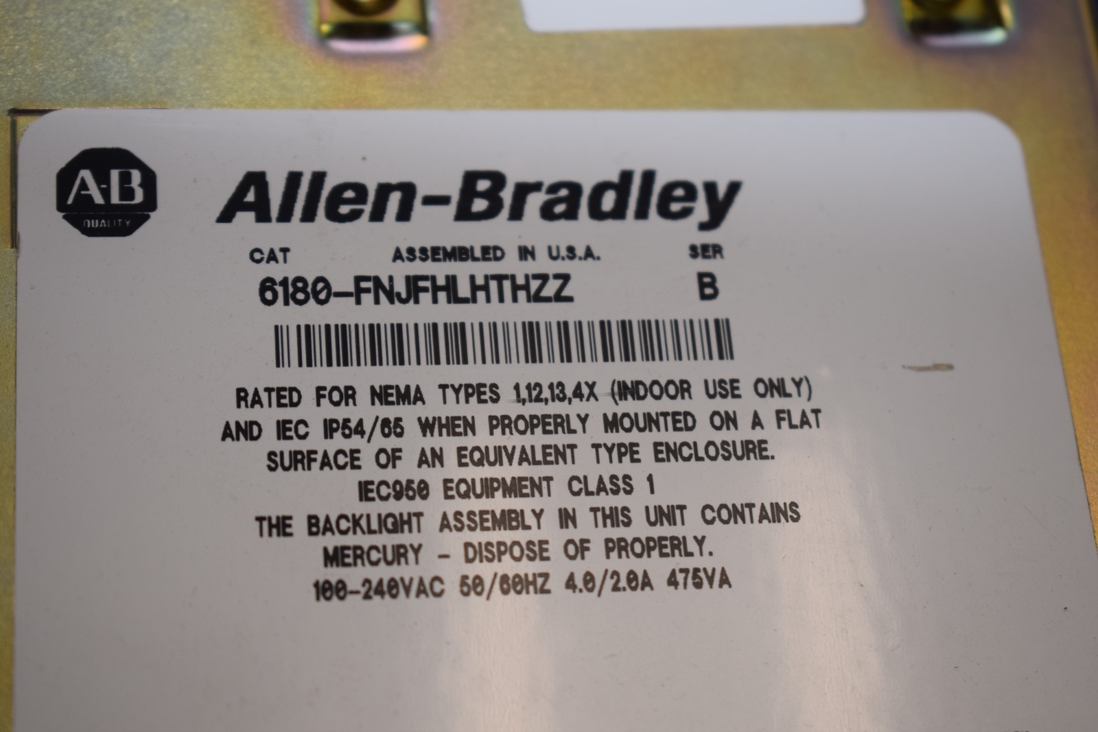 Allen Bradley 6180 Operator Interface Computer 6180-FNJFHLHTHZZ AB