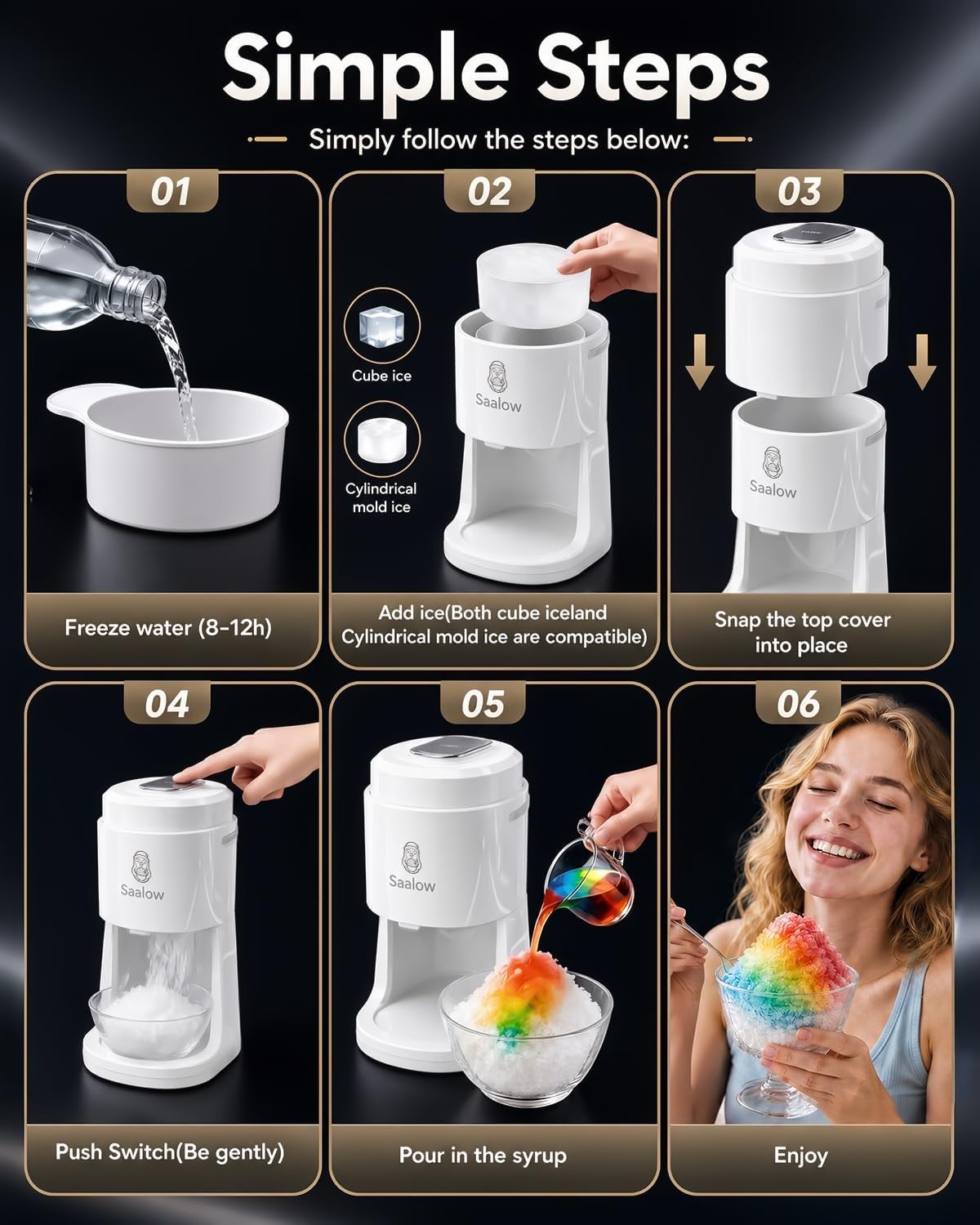 Electric Shaved Ice Machine Snow Cone Maker with Adjustable Thickness Settings