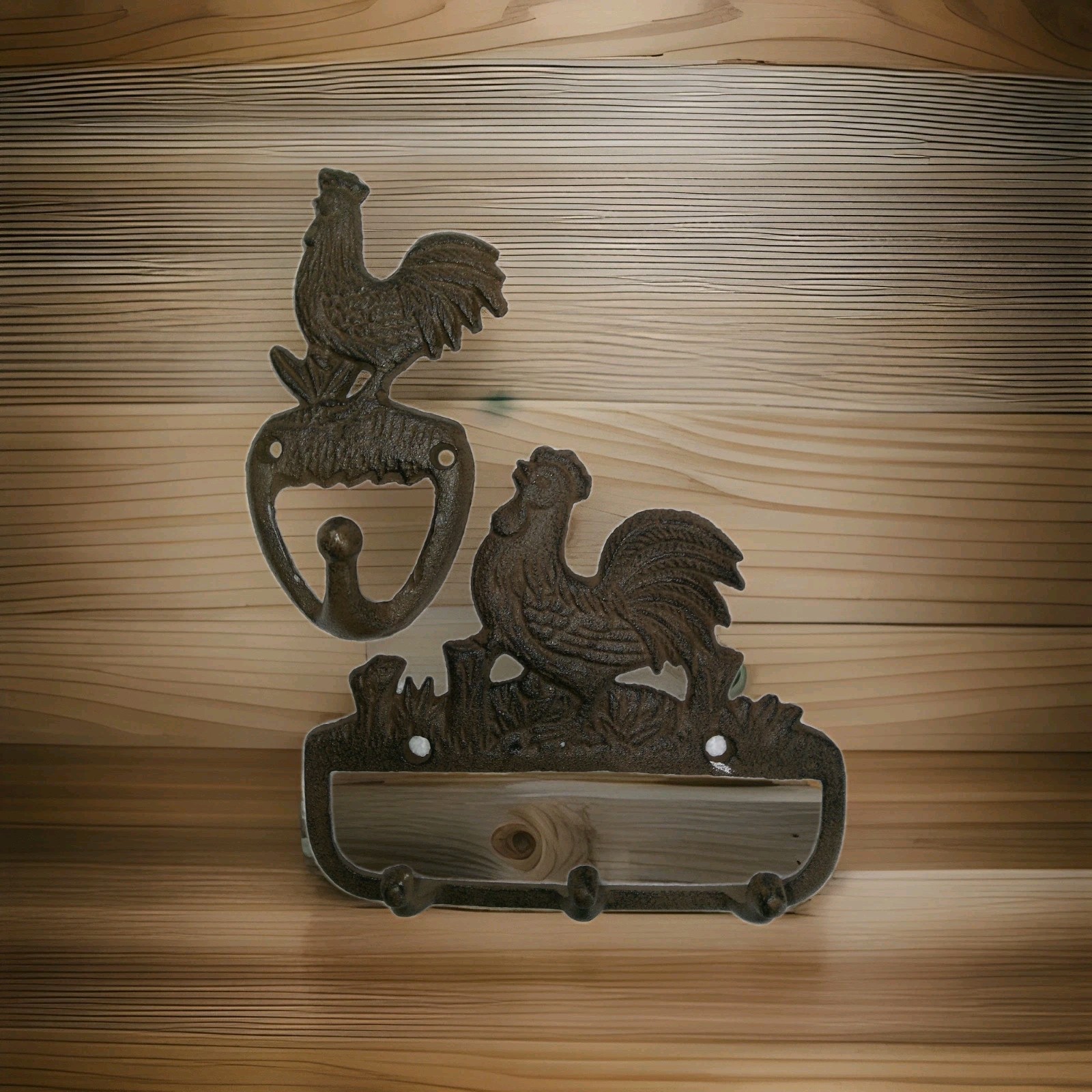 Set 2/Farmhouse Rooster Cast Iron Wall Hangers For Coats, Keys, Towels, ECT.