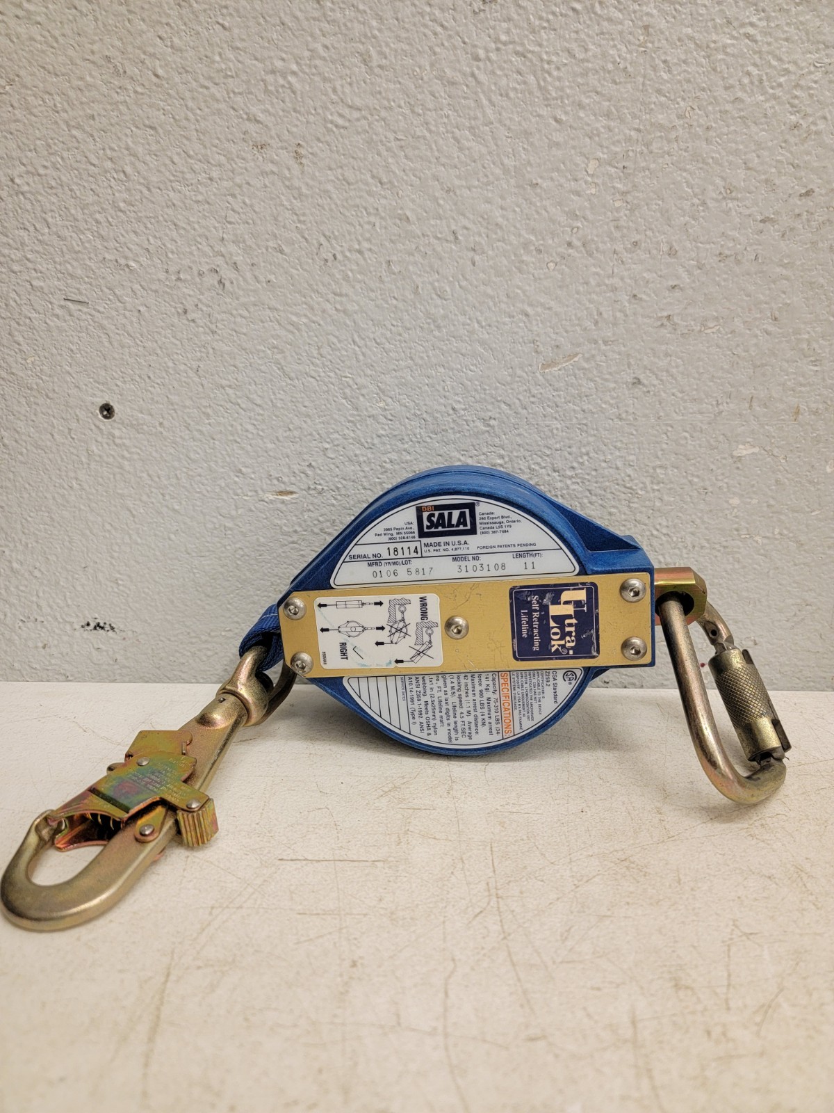 DBI SALA 3103108 11' Ultra-Lok Self Retracting Lifeline Safety Line Made In USA