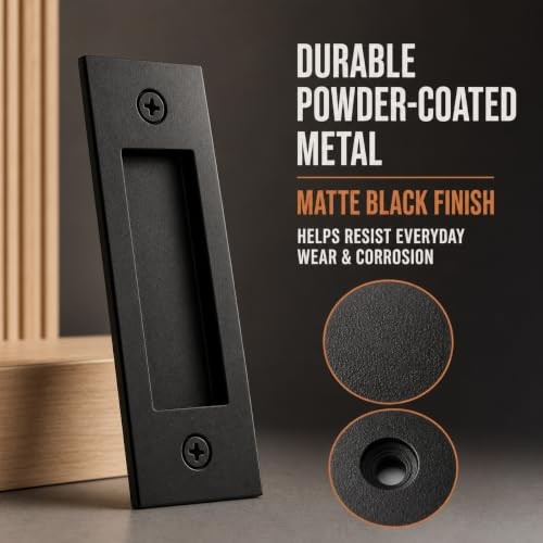 6" Sliding Barn Door Handle, Flush Pocket Door Pull, Matte Black Pack | A 1