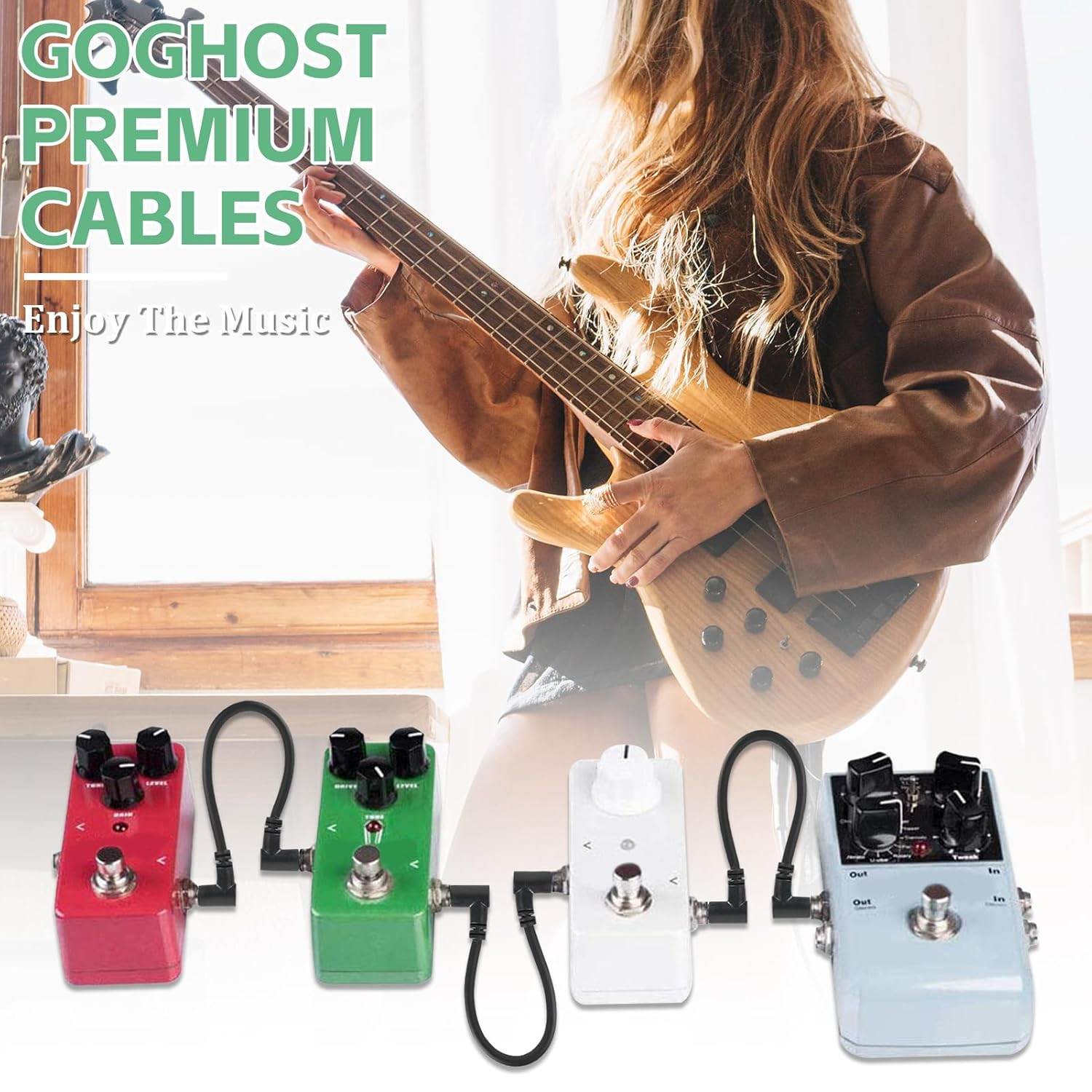 12 Inch Guitar Patch Cables 6 Pack, 1/4" Right Angle Guitar Effect Pedal Board P