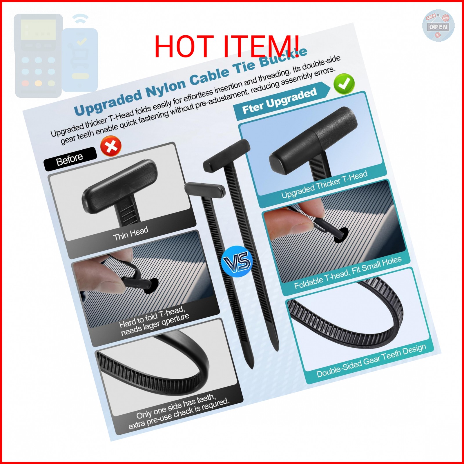 2nd Generation Nylon Universal Cable Ties Buckle(100 pcs) – Heavy Duty Self-Lock