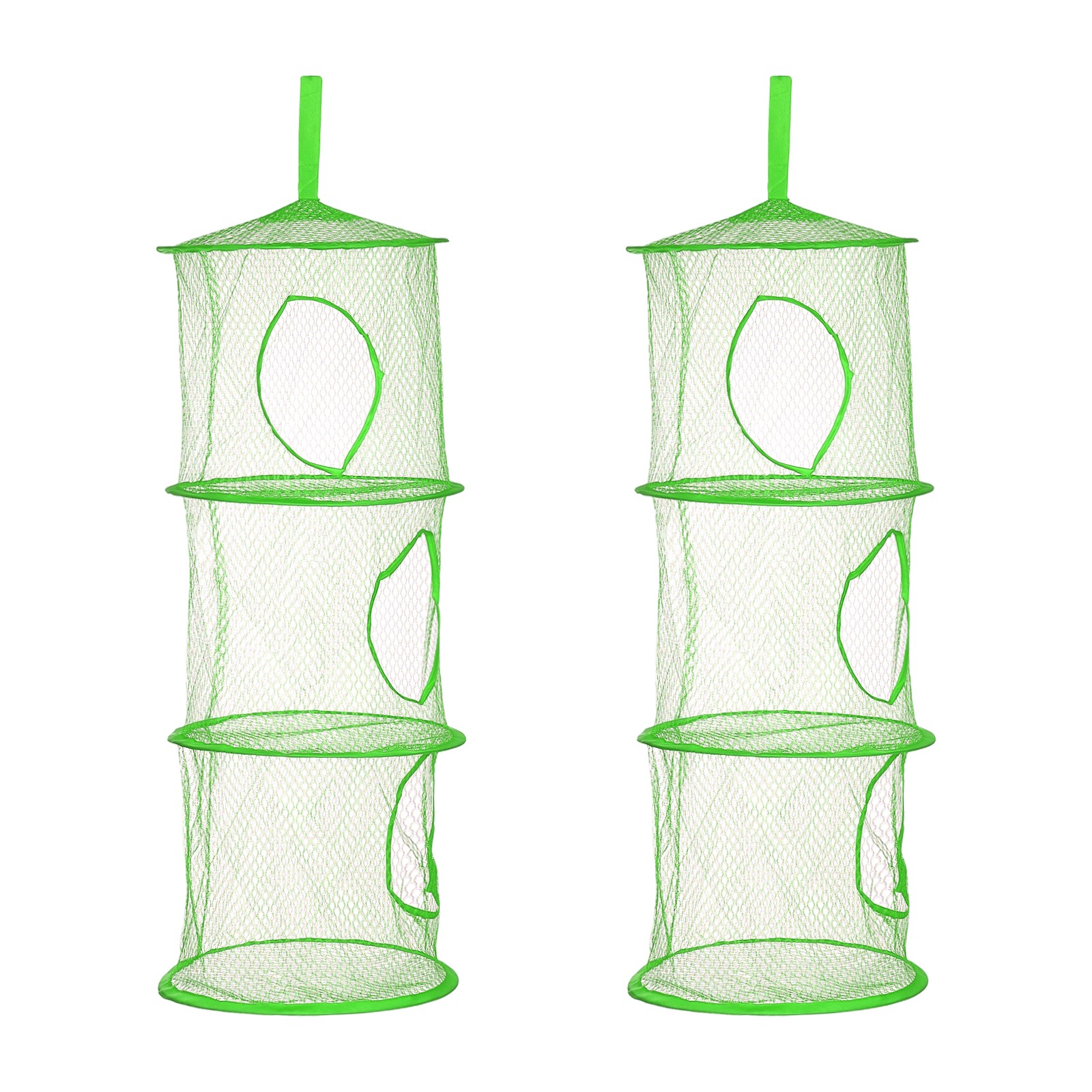 2Pcs Mesh Hanging Storage Basket 3 Compartment Storage Organizer Green
