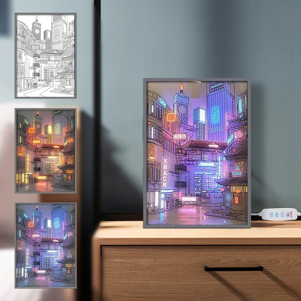 Anime LED Beautiful City Night View Light Painting