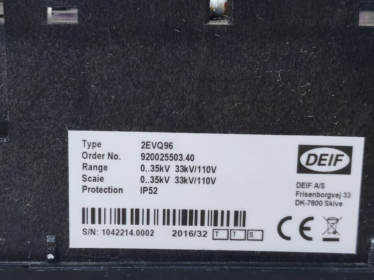 DEIF 2EVQ96 DOUBLE METER 33KV/110 V