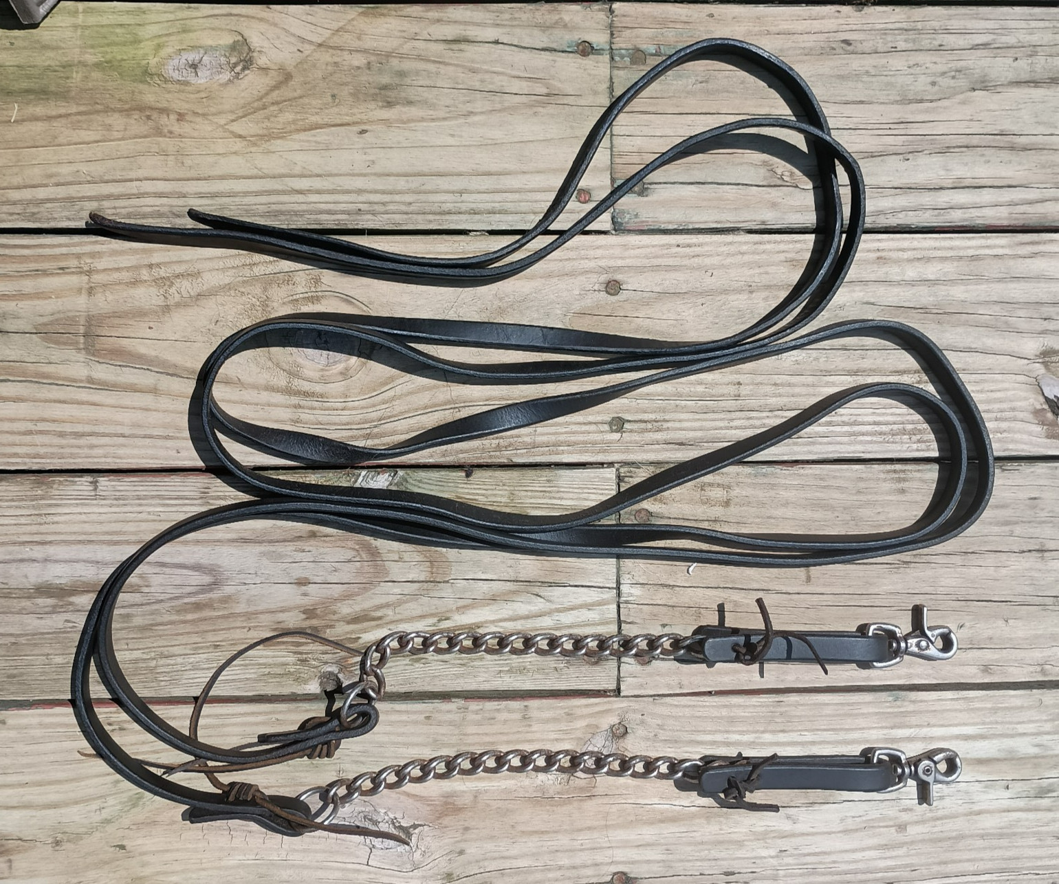 Black Leather Parade Saddle Bridle Split Reins Vintage, Extra Long w/ Chains