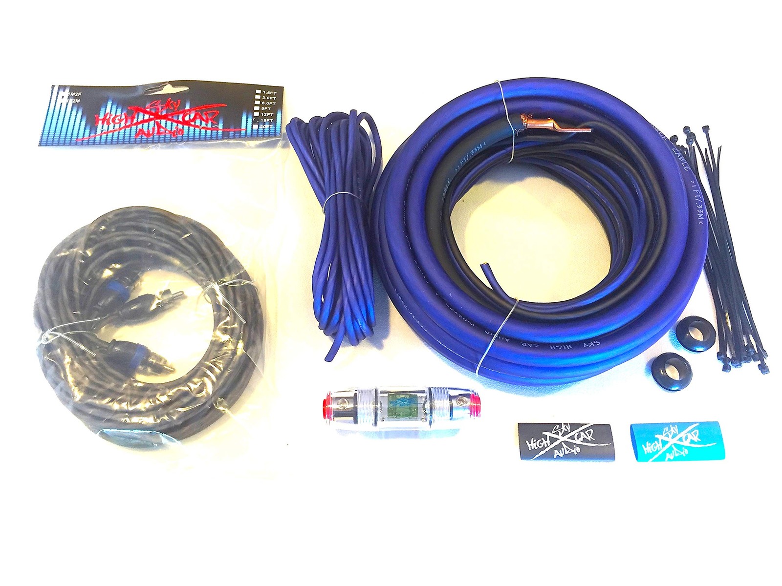 Oversized 4 Ga CCA AWG Amp Kit Twisted RCA Blue Black Complete
