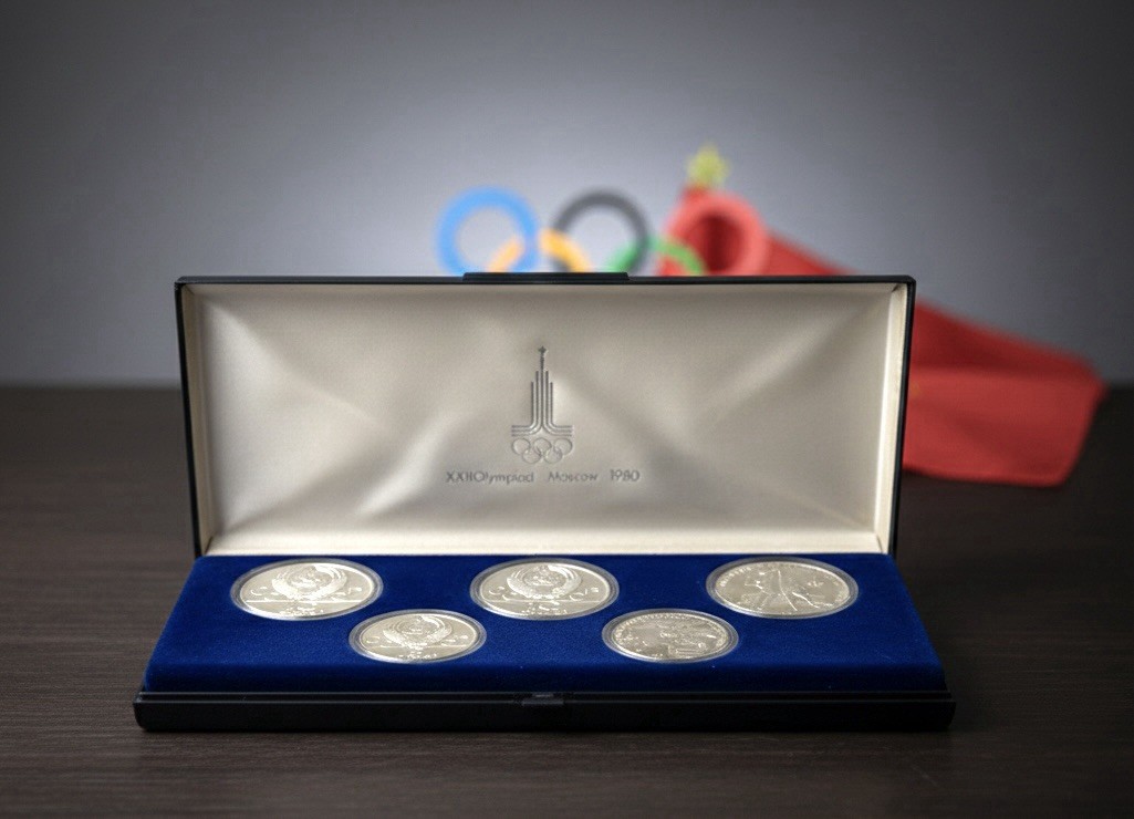 Olympia Moscow 1980 Silver Coin Set | 5 Coins 5 & 10 Rubles | 900 Silver | OVP